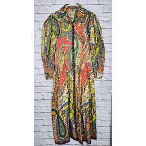 Bl^nk London Anthropologie Paisley Maxi Dress Medium Cotton Boho Puff Sleeve 70s